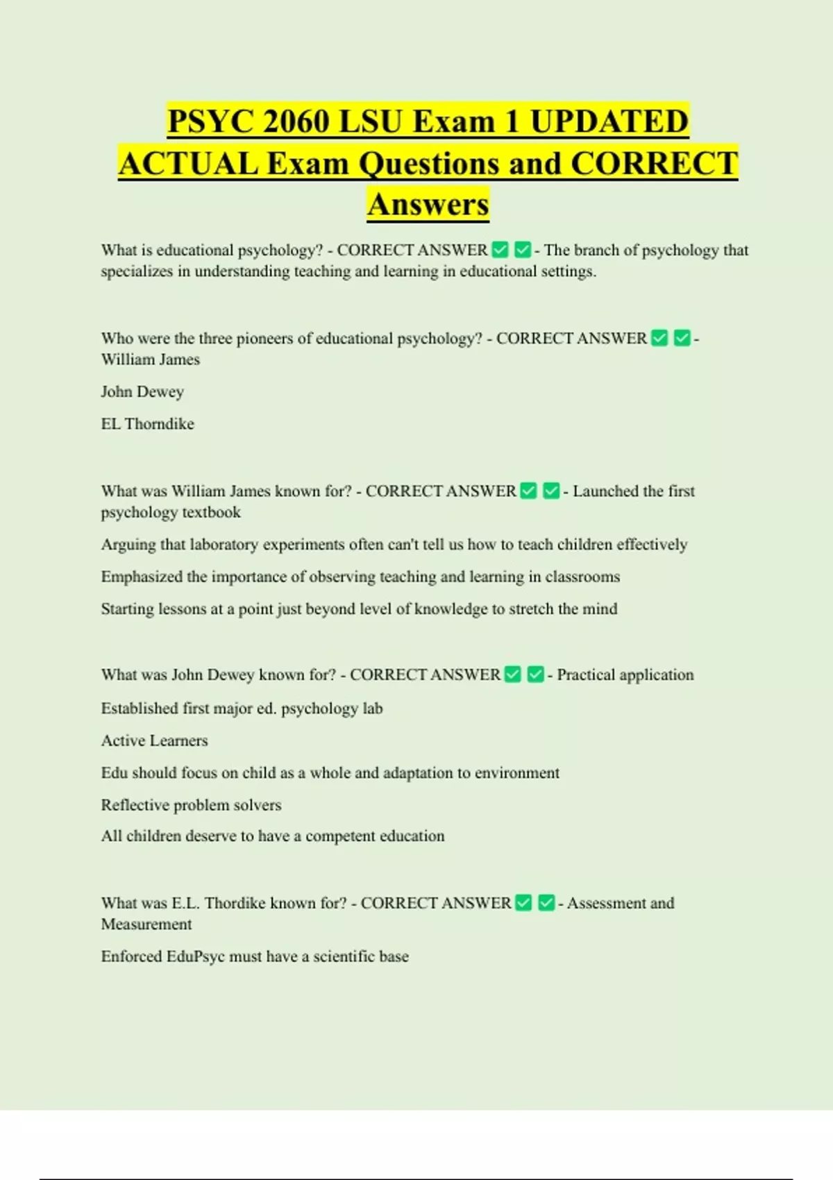 PSYC 2060 LSU Exam 1 UPDATED ACTUAL Exam Questions and CORRECT Answers ...