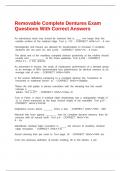 Removable Complete Dentures Exam Questions With Correct Answers