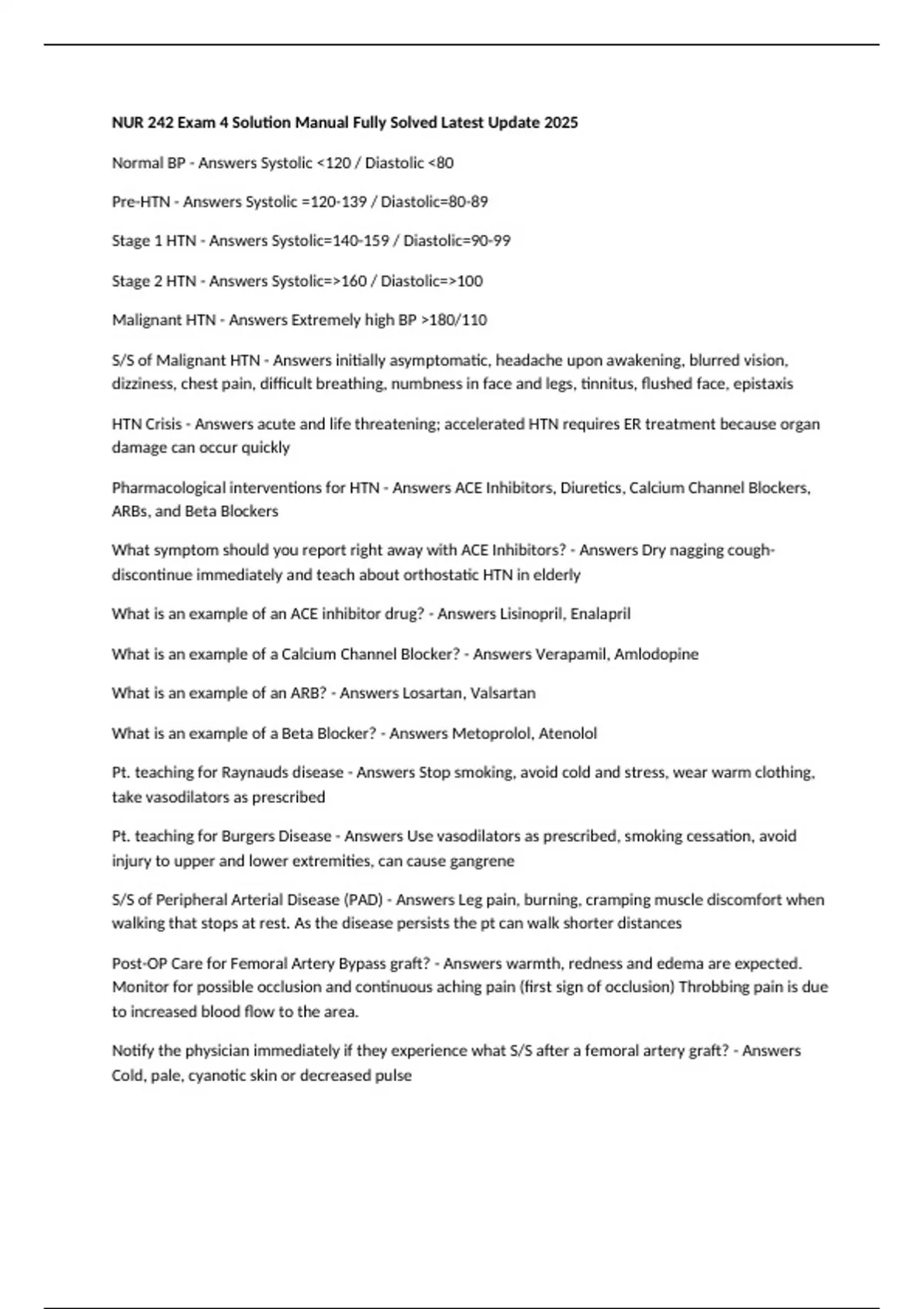 NUR 242 Exam 4 Solution Manual Fully Solved Latest Update 2025 - NUR ...