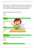 2024- 2025 HOSA Dental Science Exam&colon; Advancing  Knowledge and Skills in Dentistry with Complete 250 Q  & A with Verified Rationales Guaranteed Pass A&plus; 