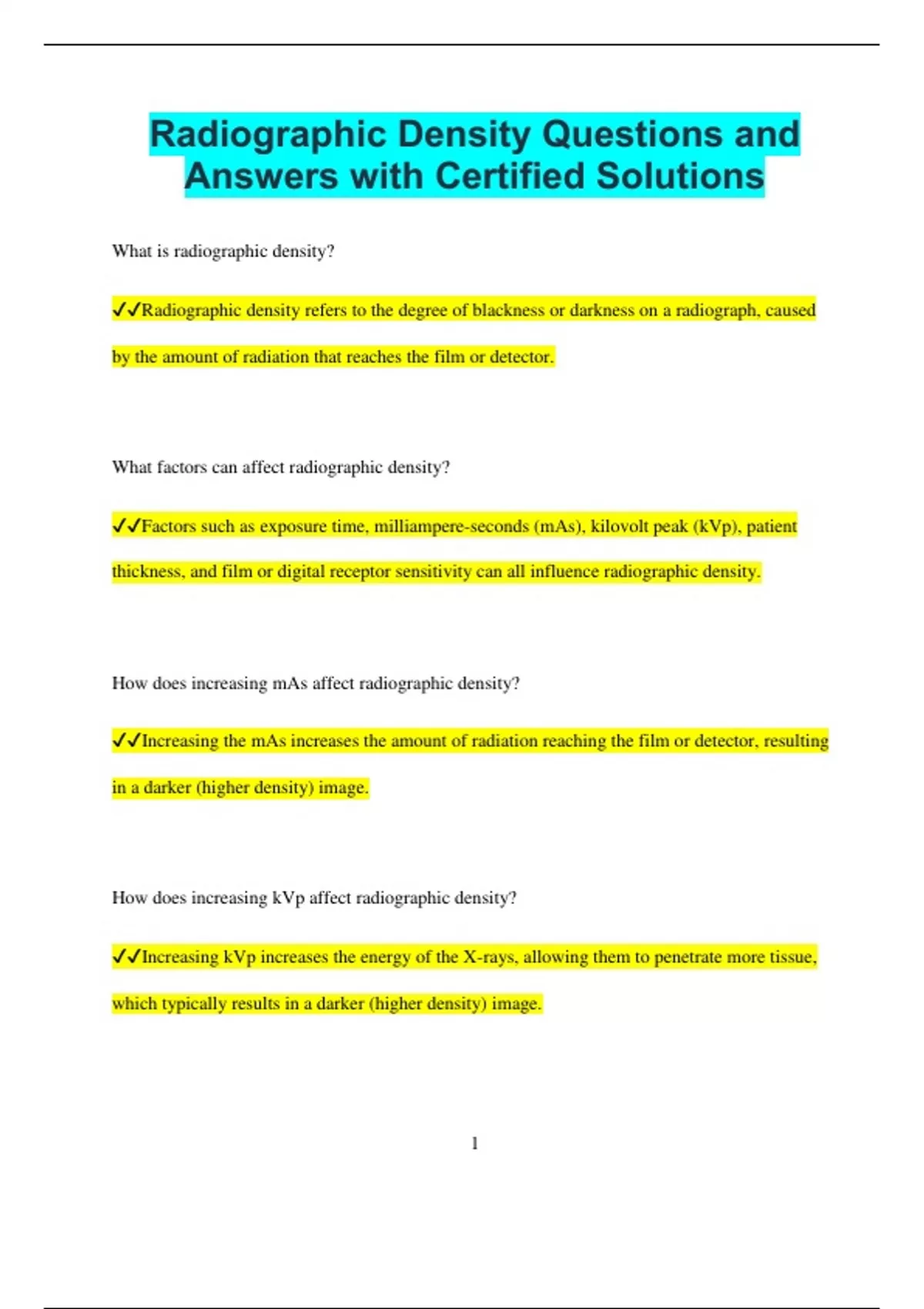 Radiographic Density Questions and Answers with Certified Solutions ...
