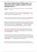 Real Estate Final Exam &lpar;157Questions &rpar; &num;1 Questions with Complete Solutions &lpar;Latest 2025&rpar;RATED A&plus;