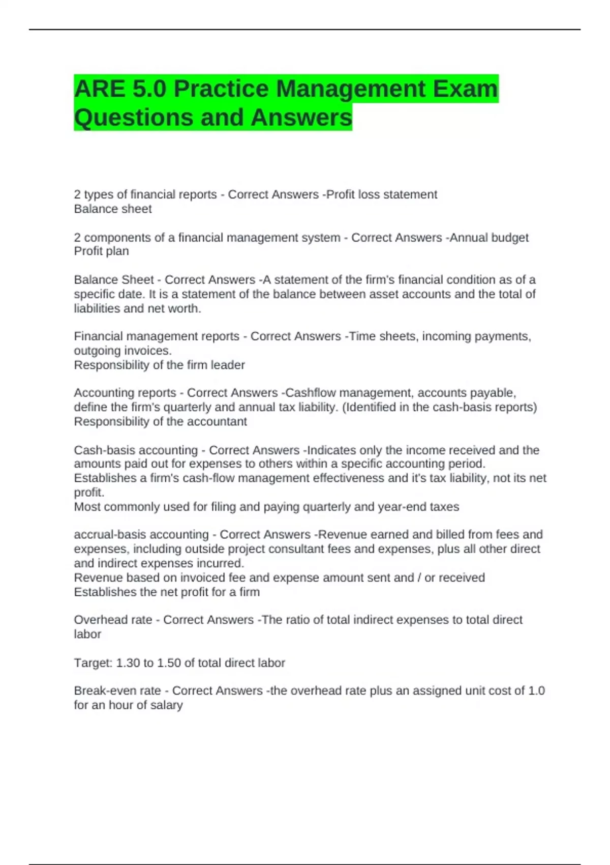 Are 5 0 Practice Management Exam Questions And Answers Are 5 0