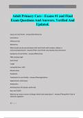 Adult Primary Care - Exams &num;1 and Final Exam Questions And Answers&period; Verified And Updated&period;