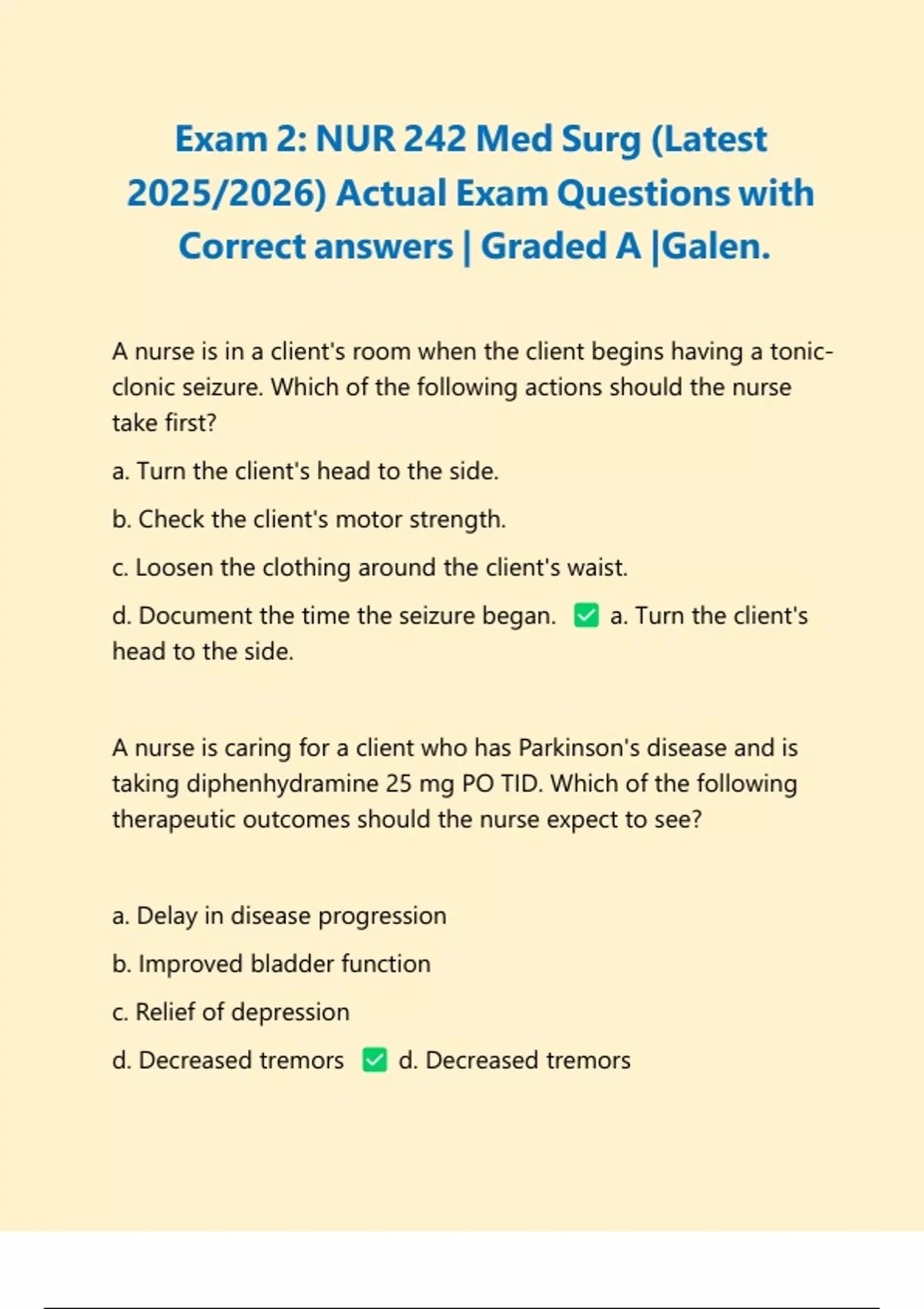 Exam 2: NUR 242 Med Surg (Latest 2025/2026) Actual Exam Questions with ...