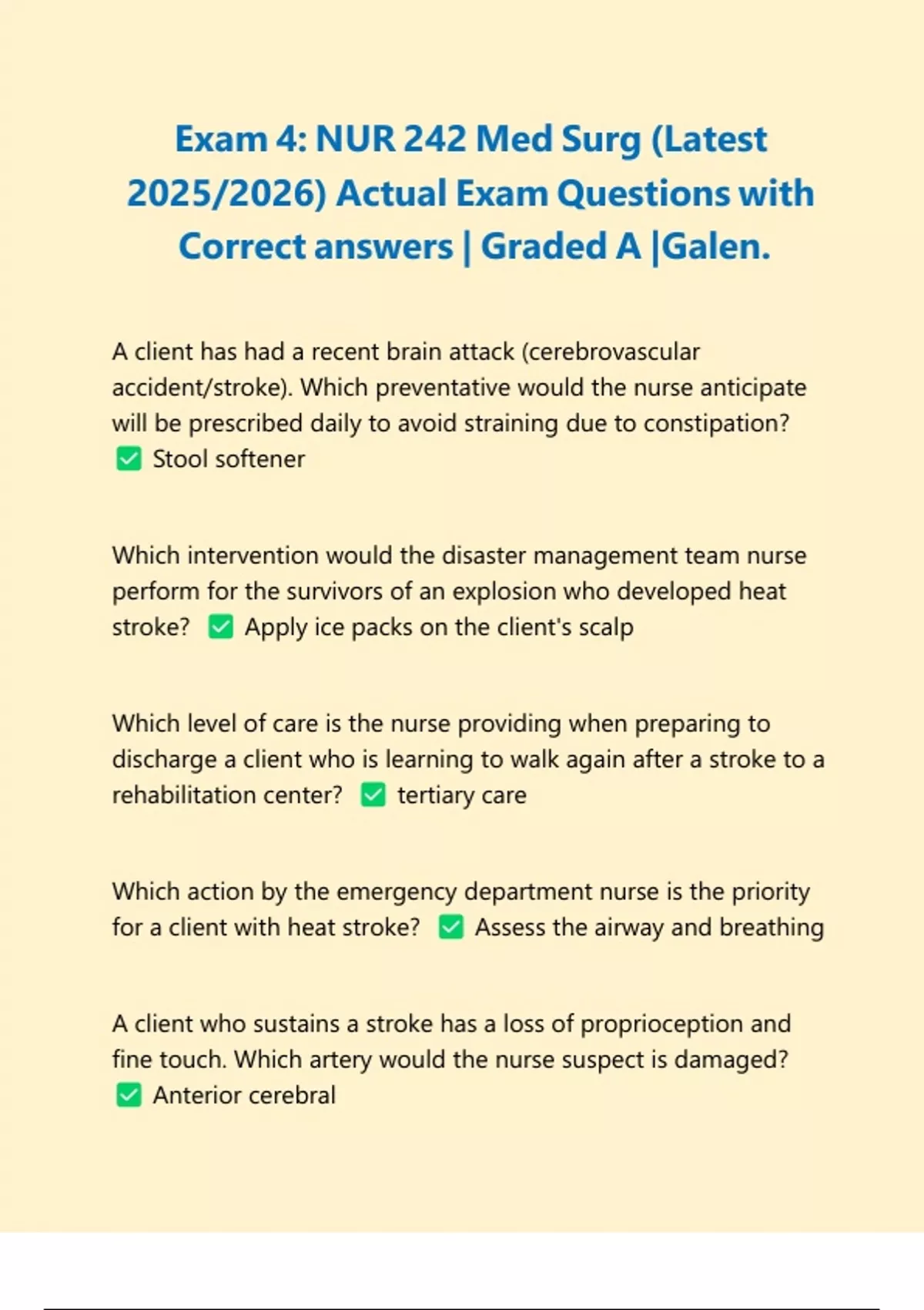Exam 4: NUR 242 Med Surg (Latest 2025/2026) Actual Exam Questions with ...