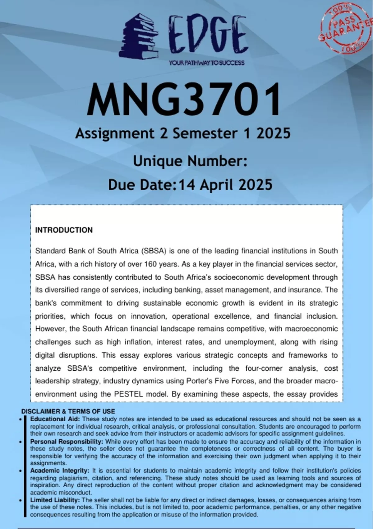 MNG3701 Assignment 2 (ANSWERS) Semester 1 2025 - DISTINCTION GUARANTEED ...