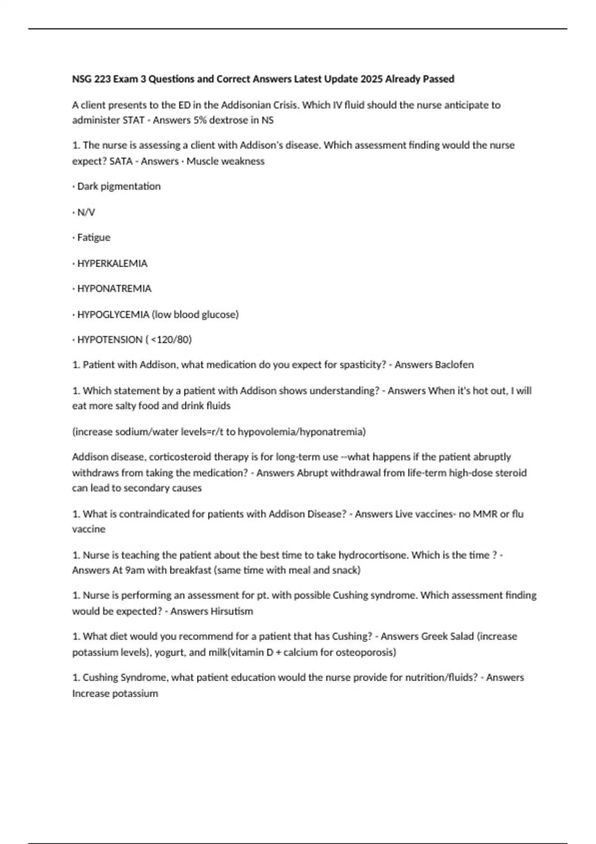 NSG 223 Exam 3 Questions and Correct Answers Latest Update 2025 Already ...