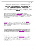 CERTIFIED REVENUE CYCLE REPRESENTATIVE  CRCR TEST 2025&vert; BRAND NEW ACTUAL EXAM WITH  100&percnt; VERIFIED QUESTIONS AND CORRECT  SOLUTIONS&vert; GUARANTEED VALUE PACK&vert; ACE YOUR  GRADES&period;