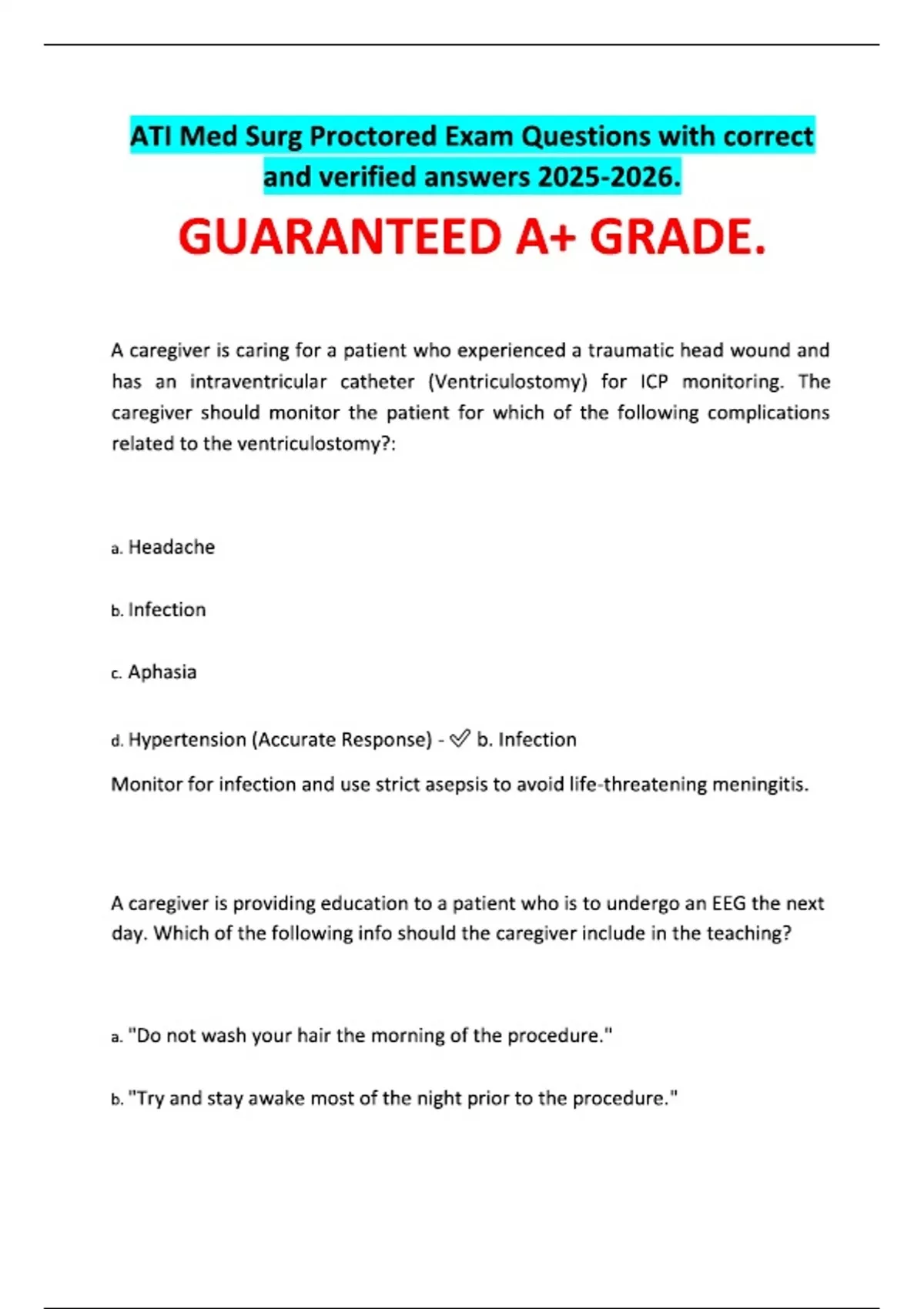 ATI Med Surg Proctored Exam Questions with correct and verified answers ...