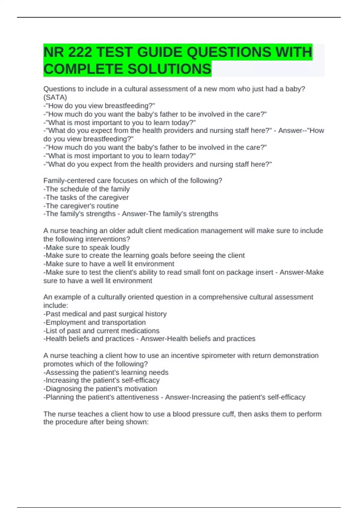 NR 222 TEST GUIDE QUESTIONS WITH COMPLETE SOLUTIONS - NR222 - Stuvia US