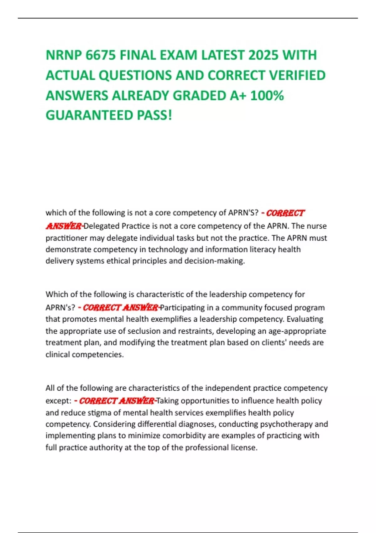 NRNP 6675 FINAL EXAM LATEST 2025 WITH ACTUAL QUESTIONS AND CORRECT ...