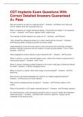 CDT Implants Exam Questions With Correct Detailed Answers Guaranteed A&plus; Pass
