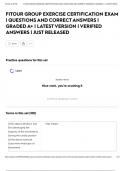 FITOUR GROUP EXERCISE CERTIFICATION EXAM &vert; QUESTIONS AND CORRECT ANSWERS &vert; GRADED A&plus; &vert; LATEST VERSION &vert; VERIFIED ANSWERS &vert; JUST RELEASED