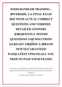 FOOD HANDLER TRAINING - RIVERSIDE&comma; CA FINAL EXAM 2025 WITH ACTUAL CORRECT QUESTIONS AND VERIFIED DETAILED ANSWERS &vert;FREQUENTLY TESTED QUESTIONS AND SOLUTIONS &vert;ALREADY GRADED A&plus;&vert;BRAND NEW&excl;&excl;&vert;GUARANTEED PASS&vert;LATEST UPDATE&lpar;ALL YOU NEED TO PASS YOUR EXAMS&rpar;