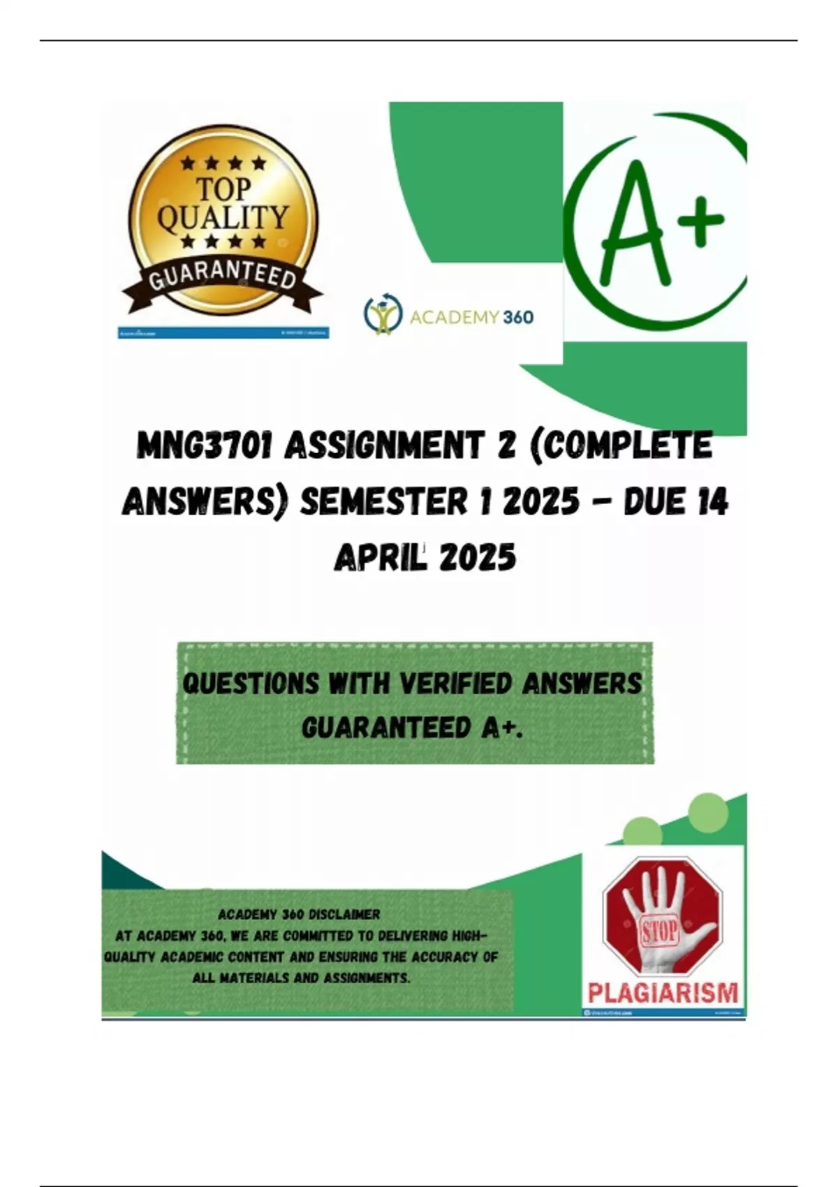 MNG3701 Assignment 2 (COMPLETE ANSWERS) Semester 1 2025 - DUE 14 April ...