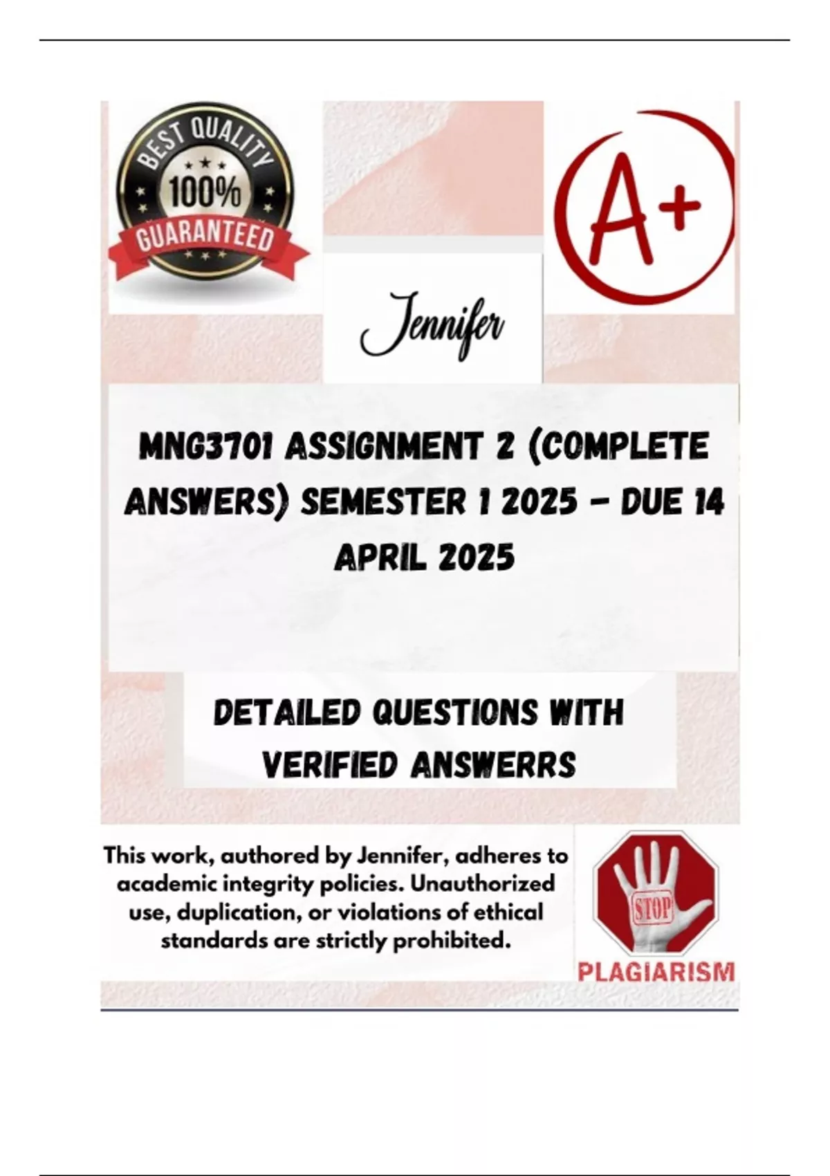 MNG3701 Assignment 2 (COMPLETE ANSWERS) Semester 1 2025 - DUE 14 April ...
