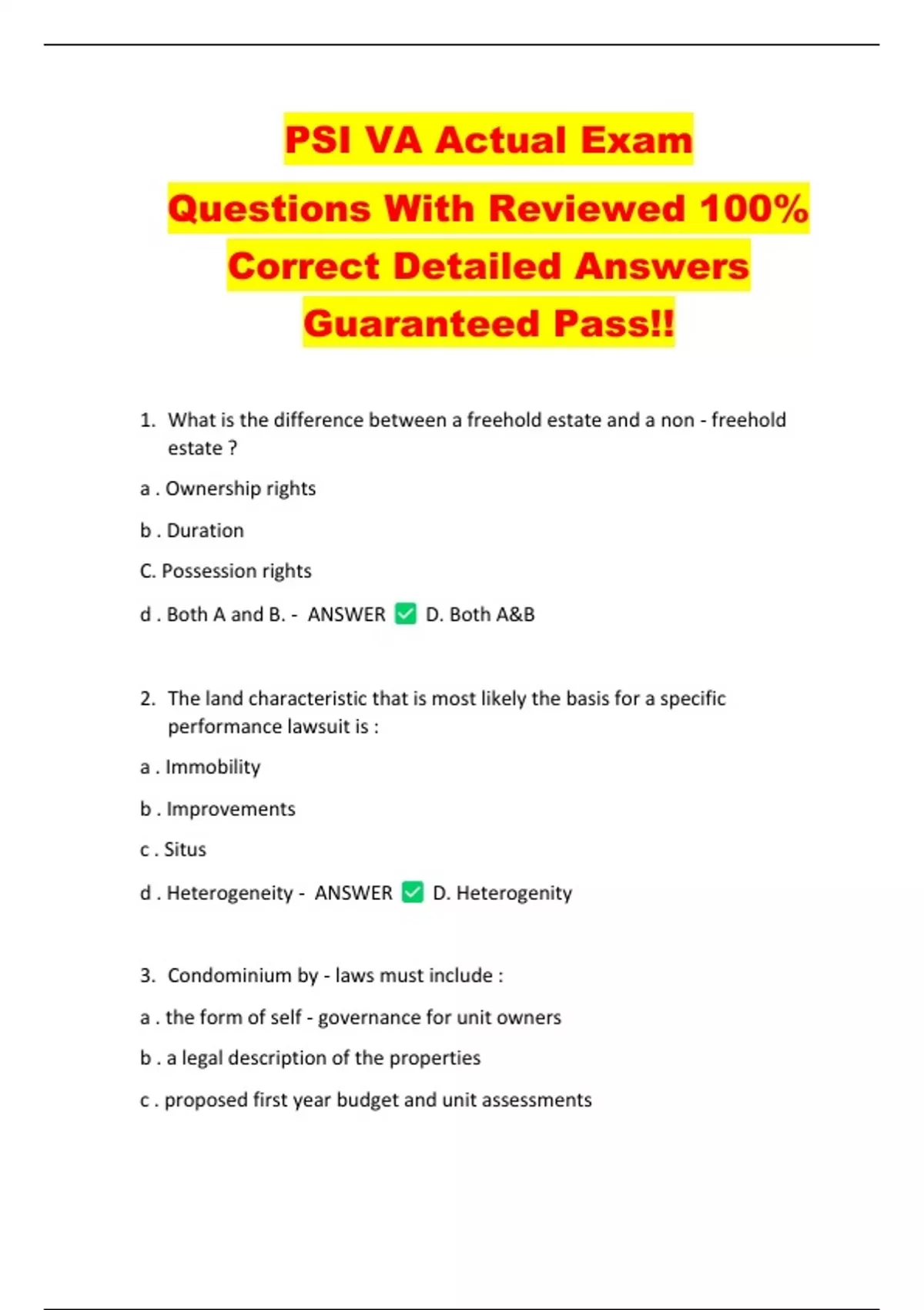 PSI VA Actual Exam Questions With Reviewed 100% Correct Detailed ...