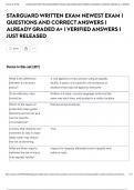 STARGUARD WRITTEN EXAM NEWEST EXAM &vert; QUESTIONS AND CORRECT ANSWERS &vert; ALREADY GRADED A&plus; &vert; VERIFIED ANSWERS &vert; JUST RELEASED