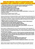 HESI-PN MENTAL HEALTH QUESTIONS AND ANSWERS 100&percnt; VERIFIED &vert;LATEST UPDATE&vert; &vert;2025&vert;