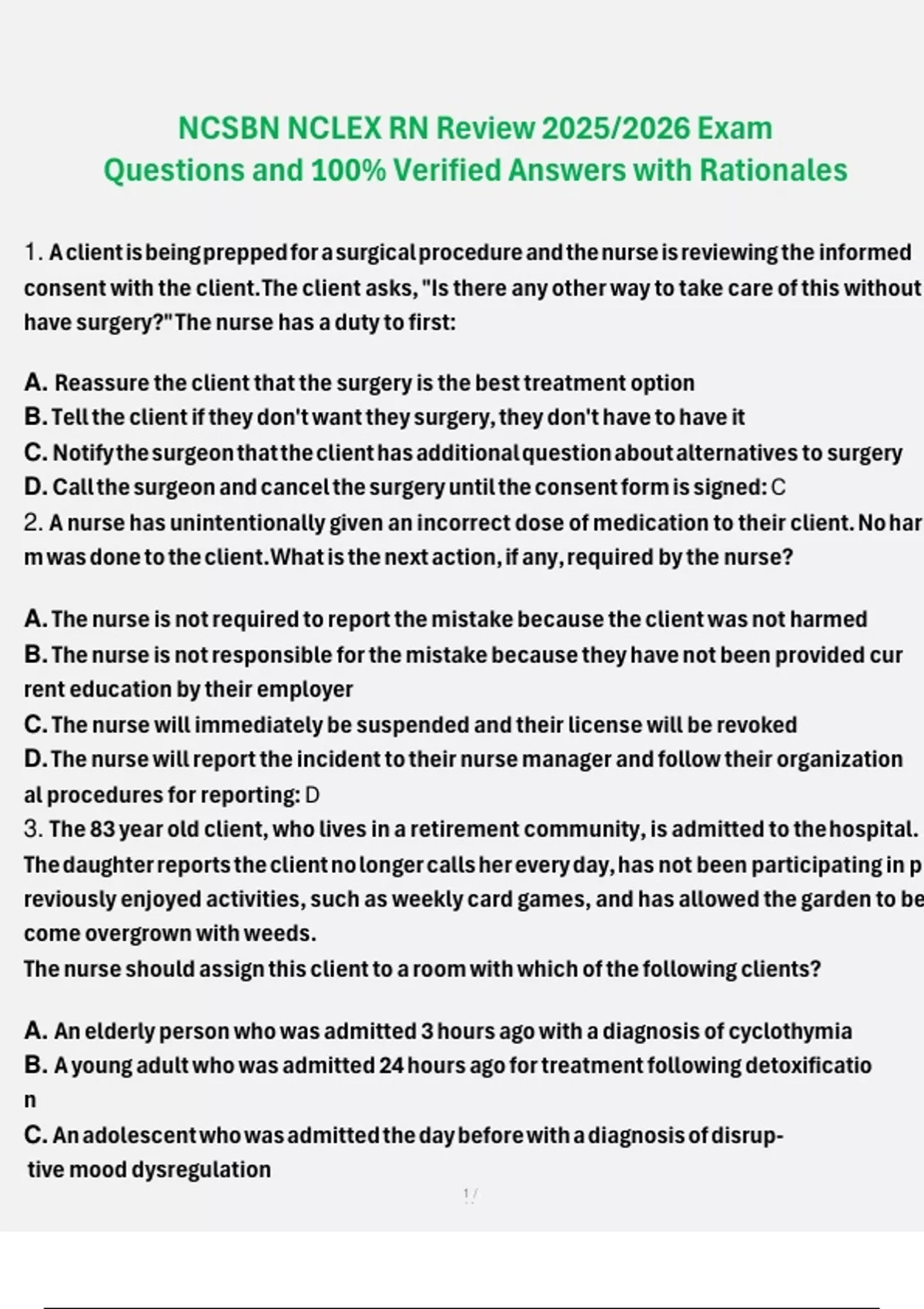 NCSBN NCLEX RN Review 2025/2026 Exam Questions and 100% Verified ...