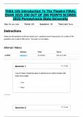 THEA 105 Introduction To The Theatre FINAL EXAM 2025&vert;200 OUT OF 200 POINTS SCORED 2025 Pennsylvania State University