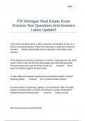 PSI Michigan Real Estate Exam Practice Test Questions And Answers Latest Update&excl;&excl;