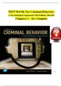 TEST BANK For Criminal Behavior&colon; A Psychological Approach 12th Edition &lpar;Bartol&rpar; Chapters 1 - 16&comma; Complete &emsp;