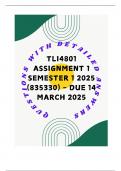 TLI4801 Assignment 1 Semester 1 2025 &lpar;835330&rpar; - DUE 14 March 2025
