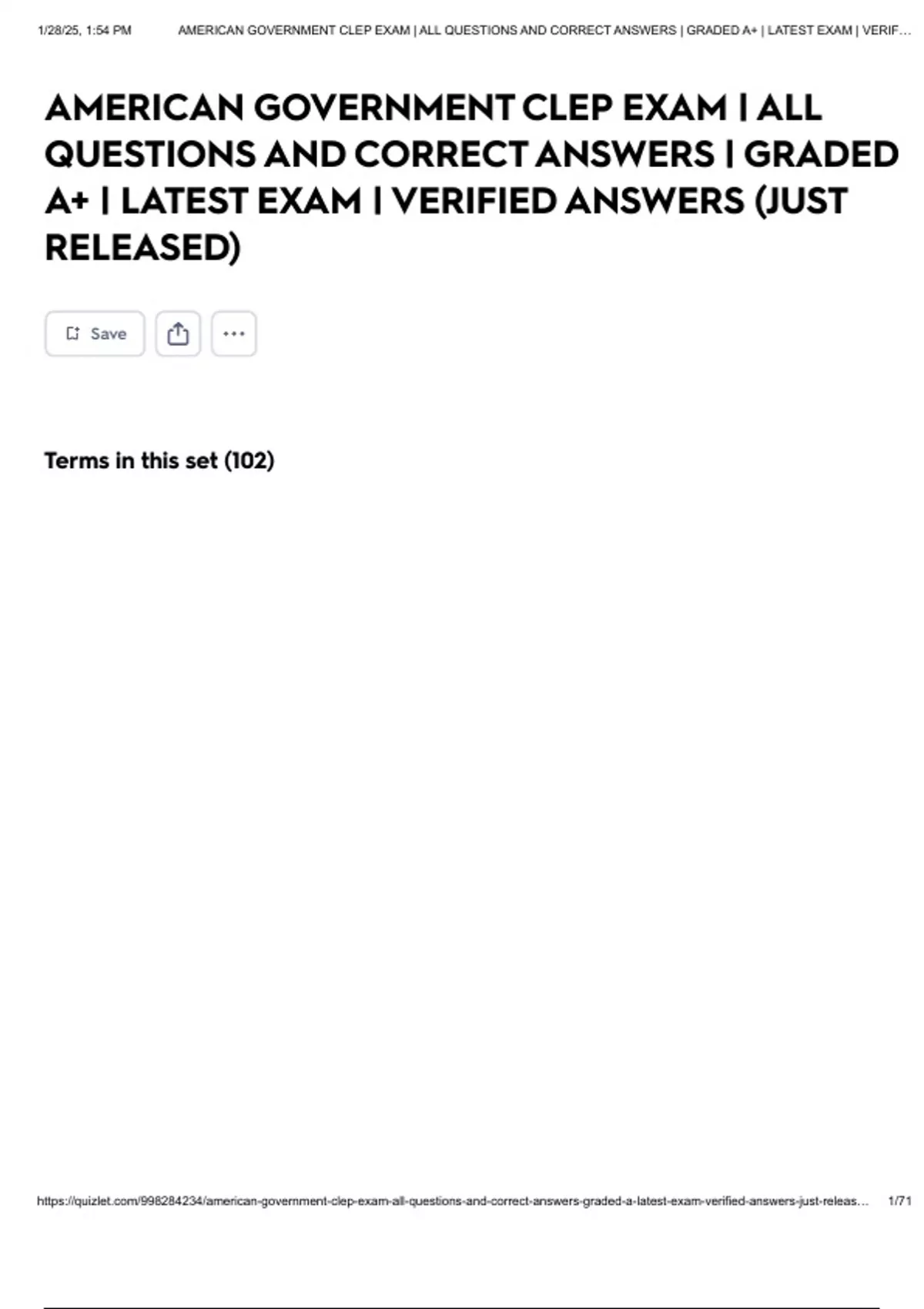 AMERICAN GOVERNMENT CLEP EXAM | ALL QUESTIONS AND CORRECT ANSWERS ...