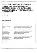 EVOLVE HESI LEADERSHIP MANAGEMENT EXAM ACTUAL EXAM QUESTIONS AND CORRECT ANSWERS WITH RATIONALES &vert; ALREADY GRADED A&plus; &vert; VERIFIED ANSWERS &vert; LATEST EDITION