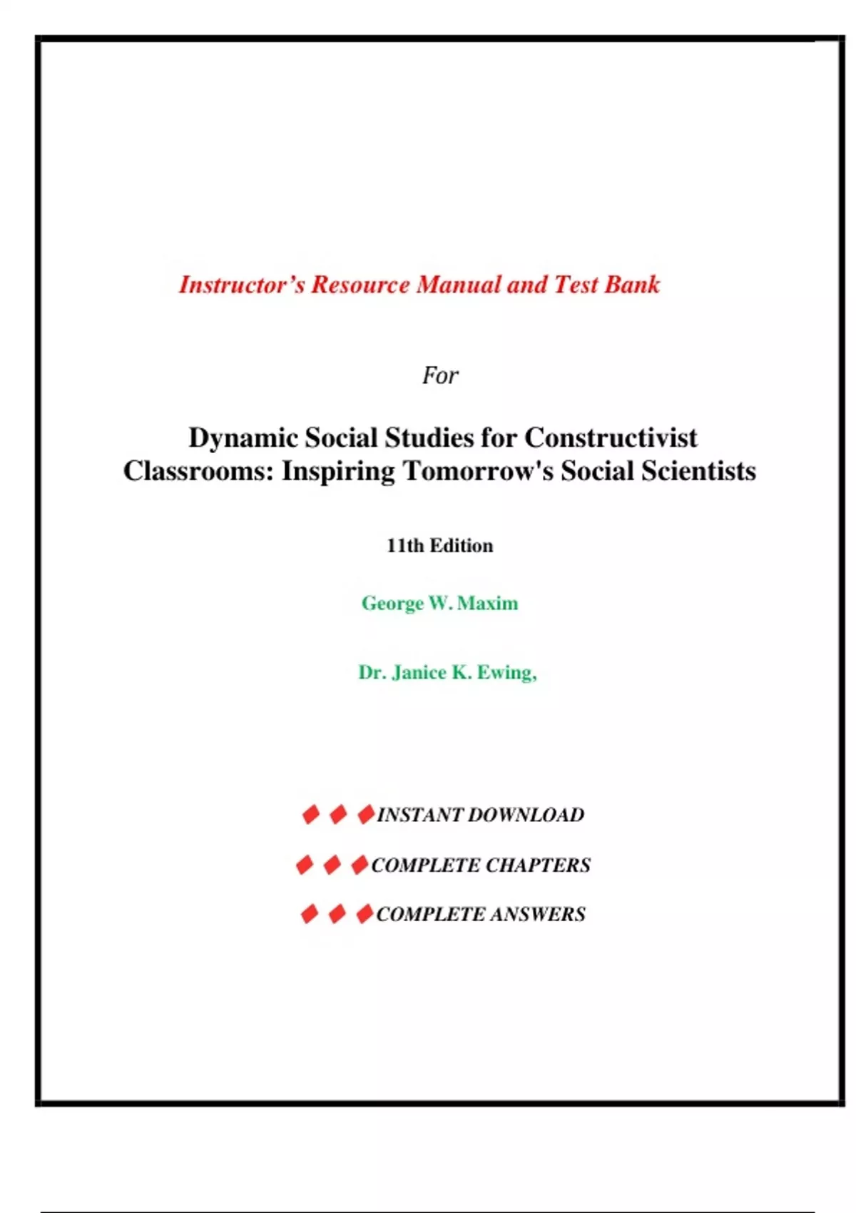 Instructor’s Resource Manual and Test Bank for Dynamic Social Studies