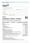 AQA GCSE COMBINED SCIENCE&colon; SYNERGY Higher Tier Paper 1 Life and Environmental Sciences MAY 2024 Merged QP AND MS