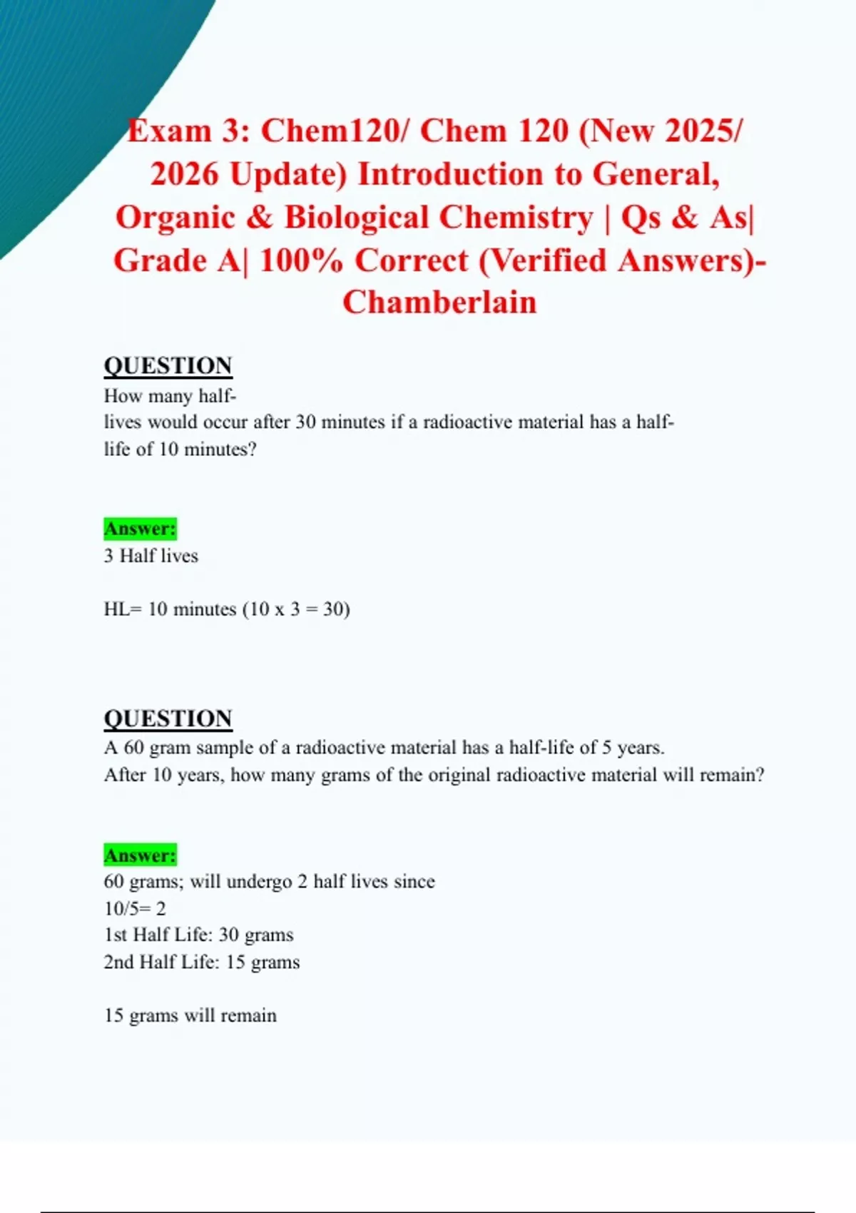 Exam 3: Chem120/ Chem 120 (New 2025/ 2026 Update) Introduction to ...