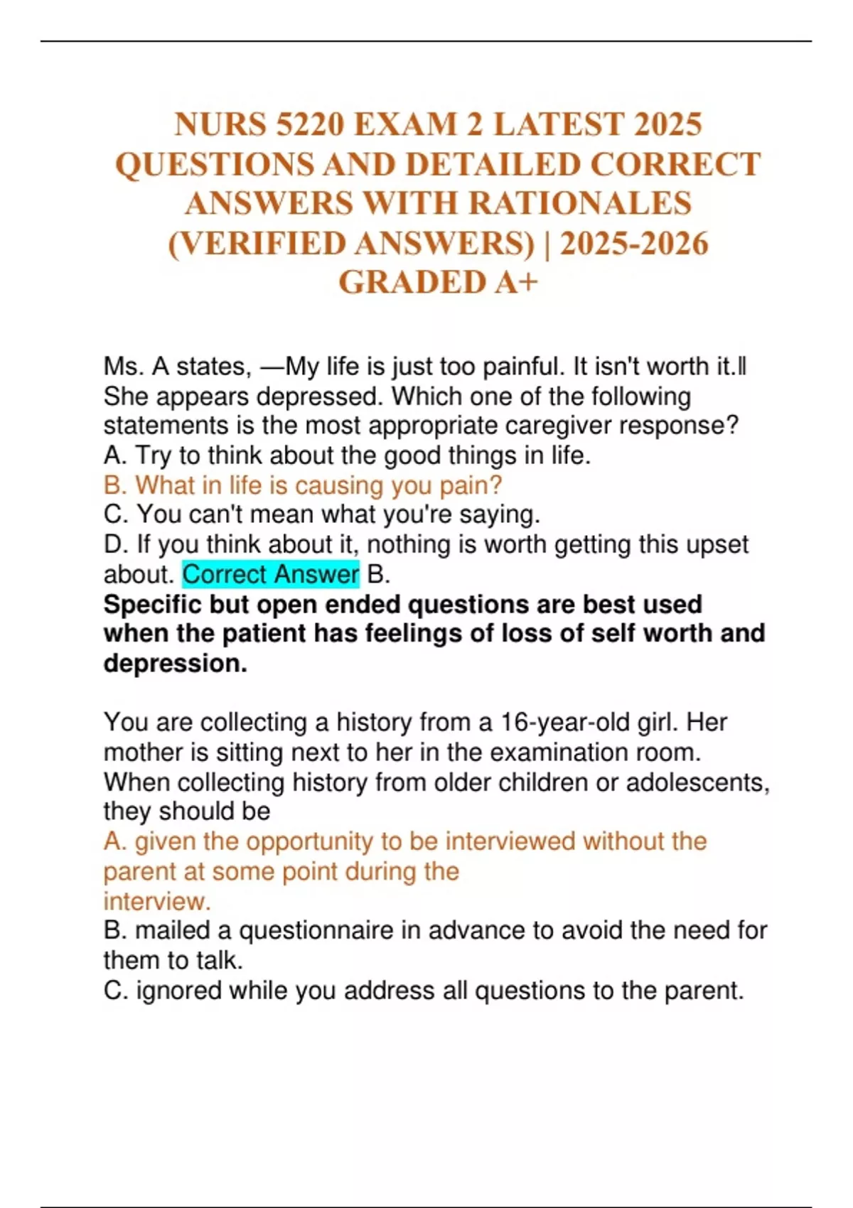NURS 5220 EXAM 2 LATEST 2025 QUESTIONS AND DETAILED CORRECT ANSWERS ...