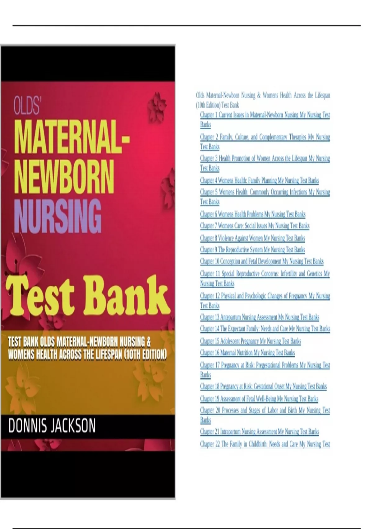 TESTBANK OLDS’ MATERNAL NEWBORN NURSING AND WOMEN’S HEALTH ACROSS THE ...