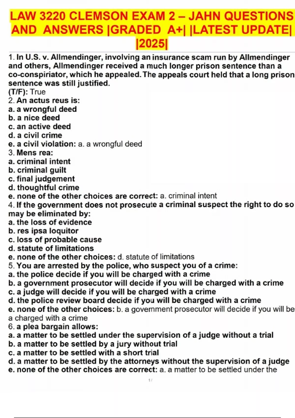 LAW 3220 CLEMSON EXAM 2 – JAHN QUESTIONS AND ANSWERS |GRADED A+ ...