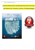 Solution Manual For Auditing and Assurance Services 9th Edition by Timothy Louwers&comma; Penelope Bagley&vert; Verified Chapter's 1 - 12 &vert; Complete