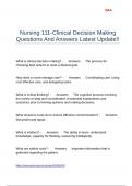 Nursing 111-Clinical Decision Making Questions And Answers Latest Update&excl;&excl;