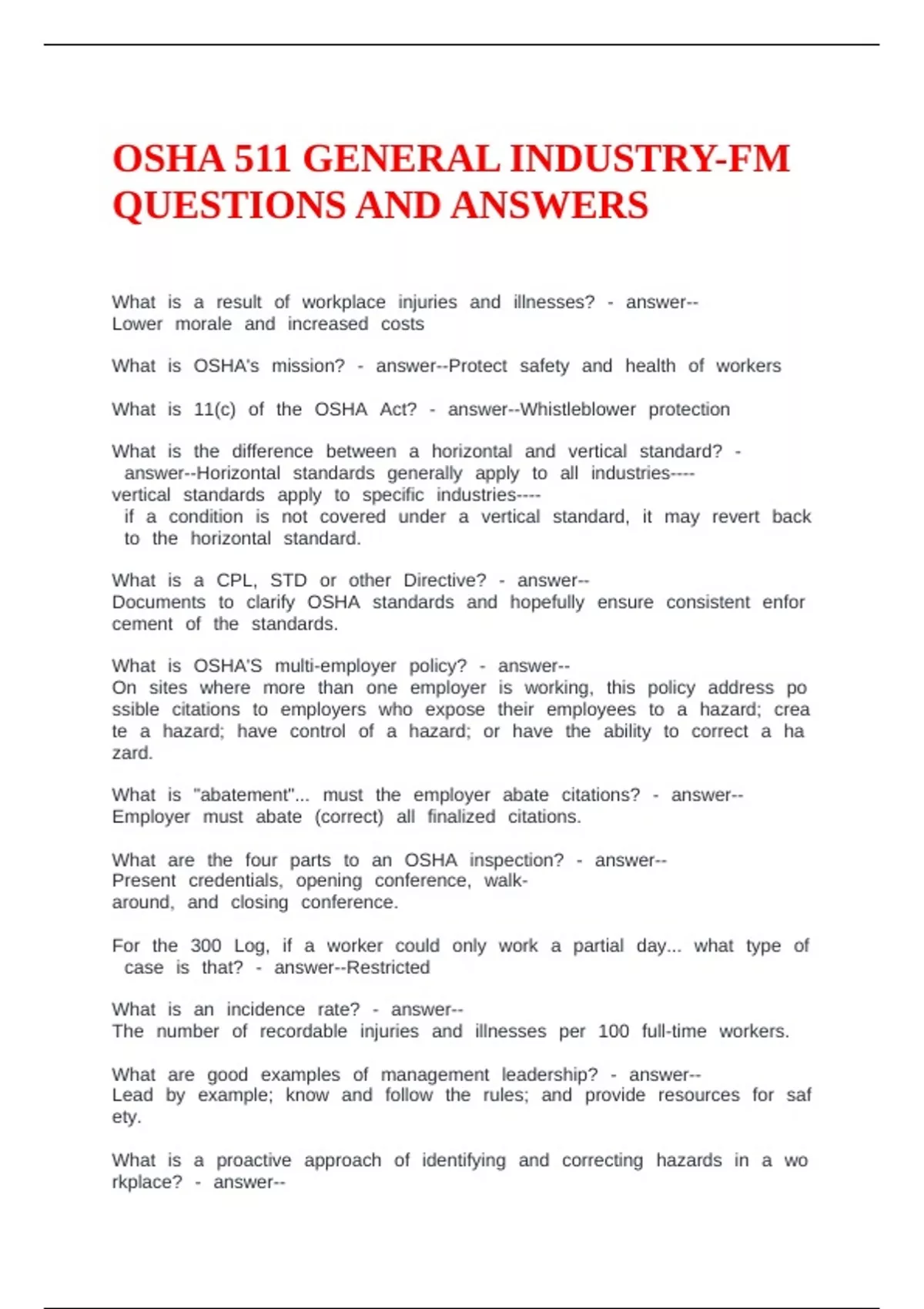 OSHA 511 GENERAL INDUSTRY-FM QUESTIONS AND ANSWERS - OSHA 511 General ...