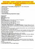 TACO BELL SHIFT LEADER QUESTIONS AND ANSWERS 100&percnt; VERIFIED &vert;GRADED A&plus;&vert; &vert;LATEST UPDATE&vert;
