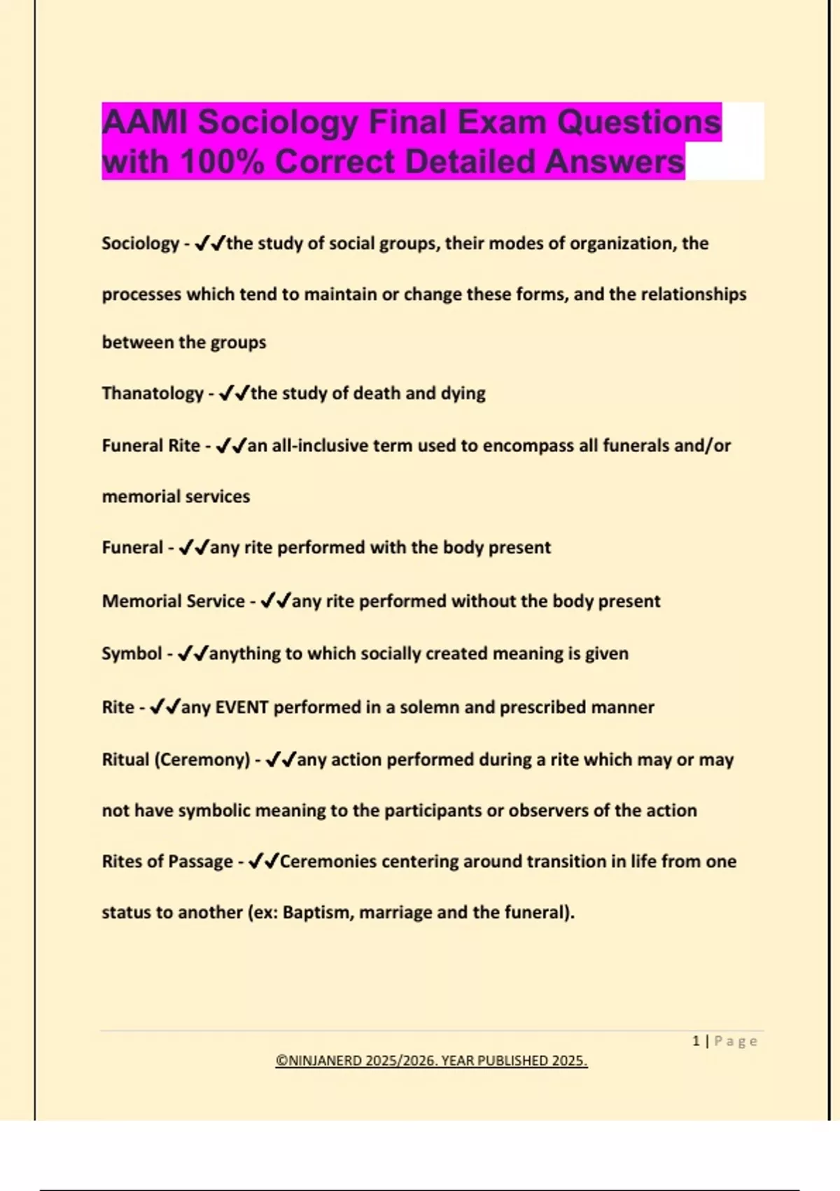 AAMI Sociology Final Exam Questions with 100% Correct Detailed Answers ...