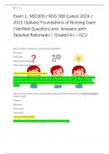 Exam 1&colon; NSG300 &sol; NSG 300 &lpar;Latest 2024 &sol;  2025 Update&rpar; Foundations of Nursing Exam  &vert;Verified Questions and Answers with  Detailed Rationales &vert; Graded A&plus; &ndash; GCU