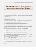 MRI PHYSICS FINAL Exam Questions With Correct Answers 100&percnt; Verified&period;