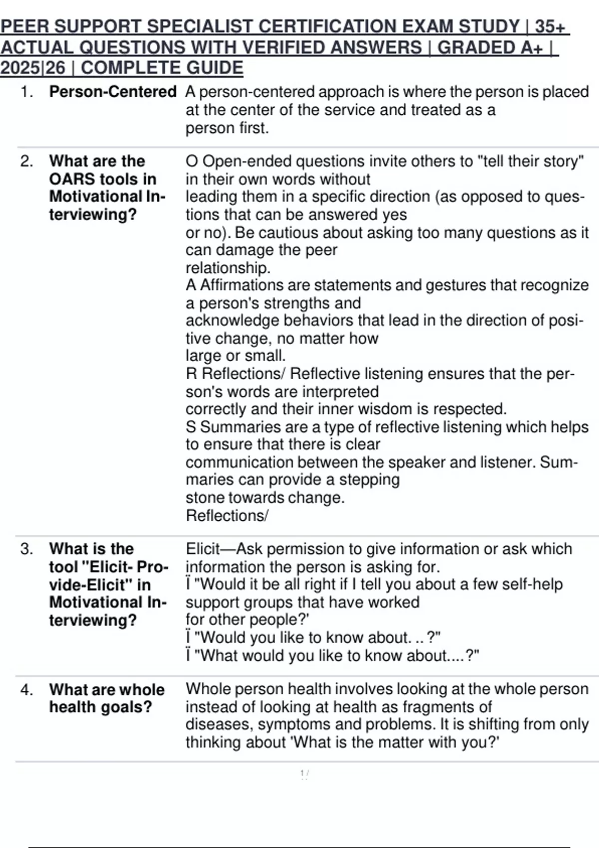 Peer Support Questions PEER SUPPORT SPECIALIST CERTIFICATION EXAM STUDY | 35+ ACTUAL QUESTIONS ...