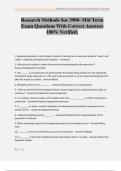 Research Methods Soc 3900- Mid Term Exam Questions With Correct Answers 100&percnt; Verified&period;