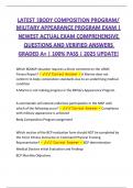 LATEST &vert;BODY COMPOSITION PROGRAM&sol; MILITARY APPEARANCE PROGRAM EXAM &vert; NEWEST ACTUAL EXAM COMPREHENSIVE QUESTIONS AND VERIFIED ANSWERS 
