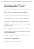 Life Insurance Exam-Illinois Test Questions And Actual Answers&period;