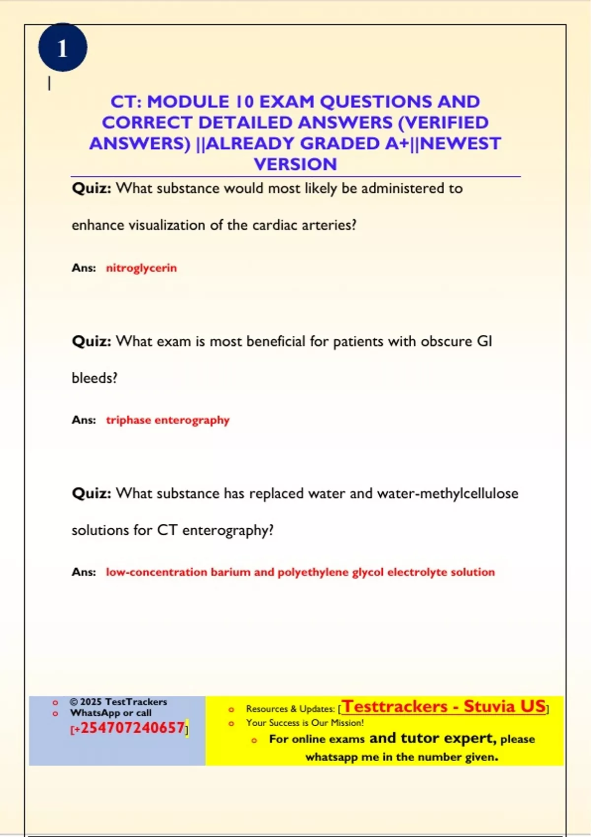CT: MODULE 10 EXAM QUESTIONS AND CORRECT DETAILED ANSWERS (VERIFIED ...