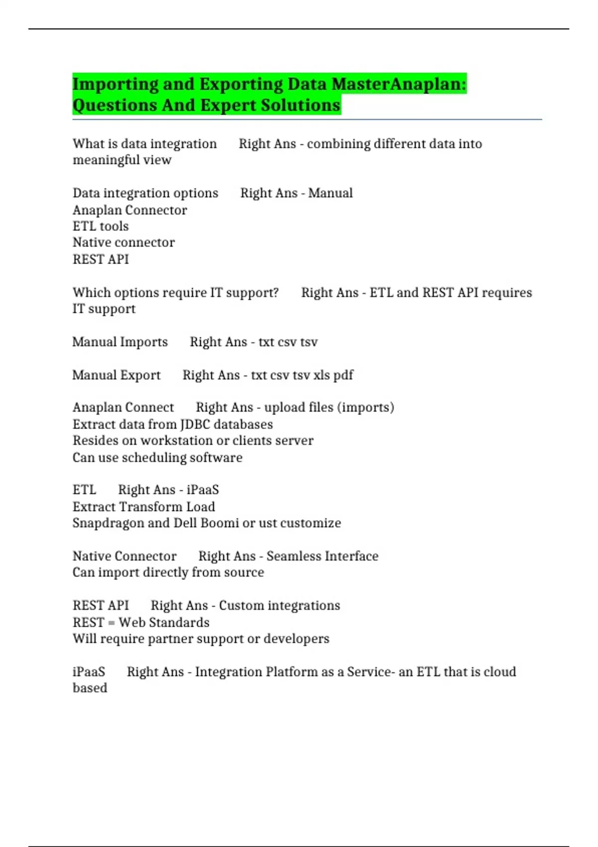 Importing and Exporting Data MasterAnaplan: Questions And Expert ...